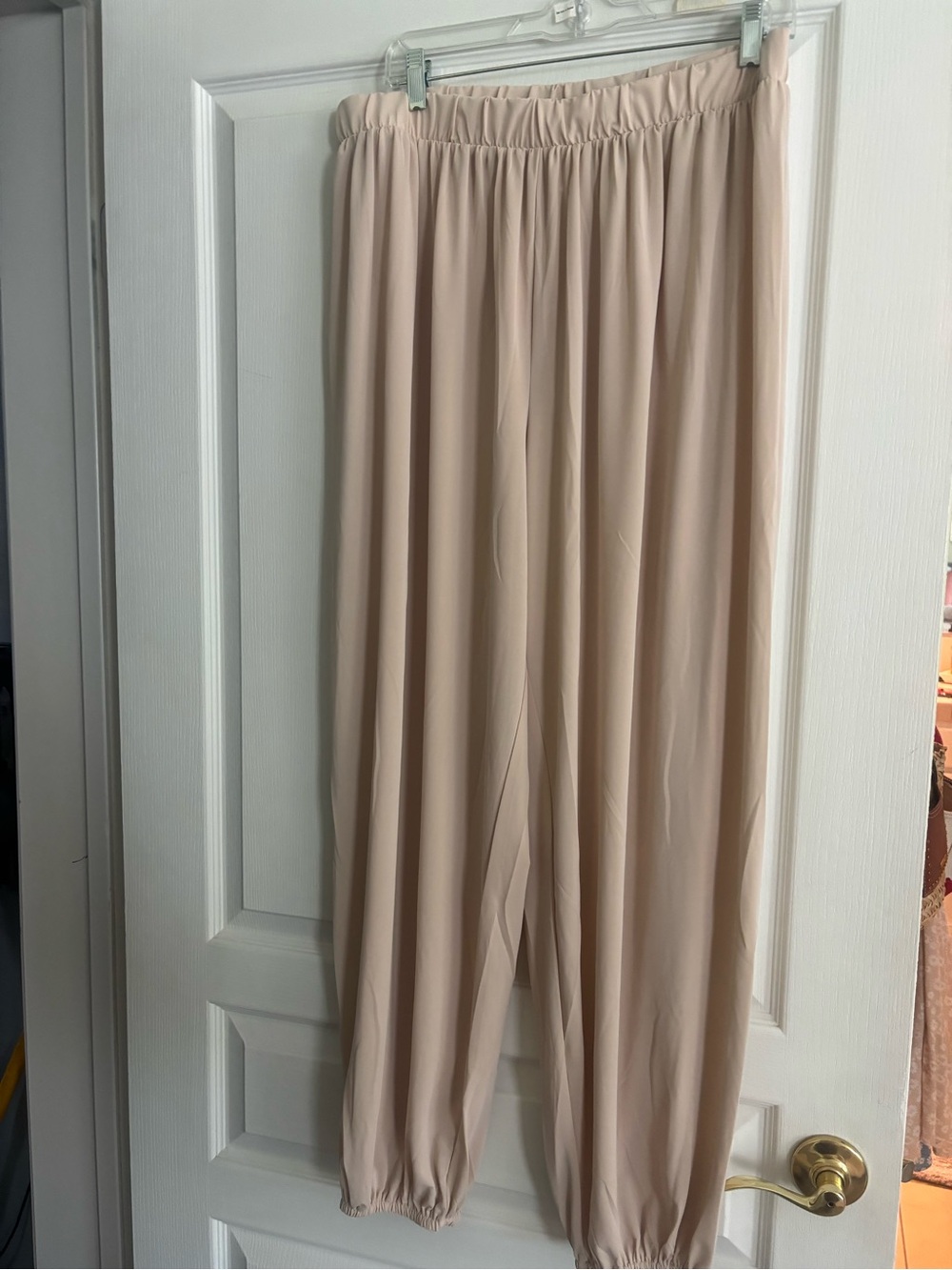 Beige Elastic-Waist  flowing wide leg balloon pants